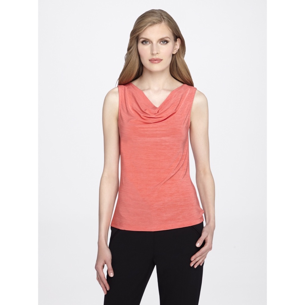 Tahari coral jersey drape neck sleeveless top